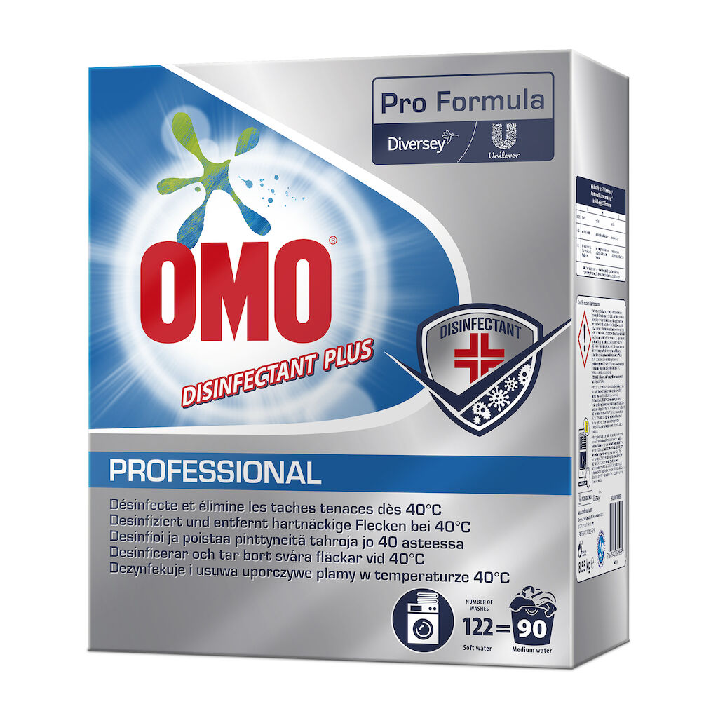 Omo Pro Formula Disinfectant Plus 1x8.55kg - Disinfectant fabric wash detergent powder active at 40°C.