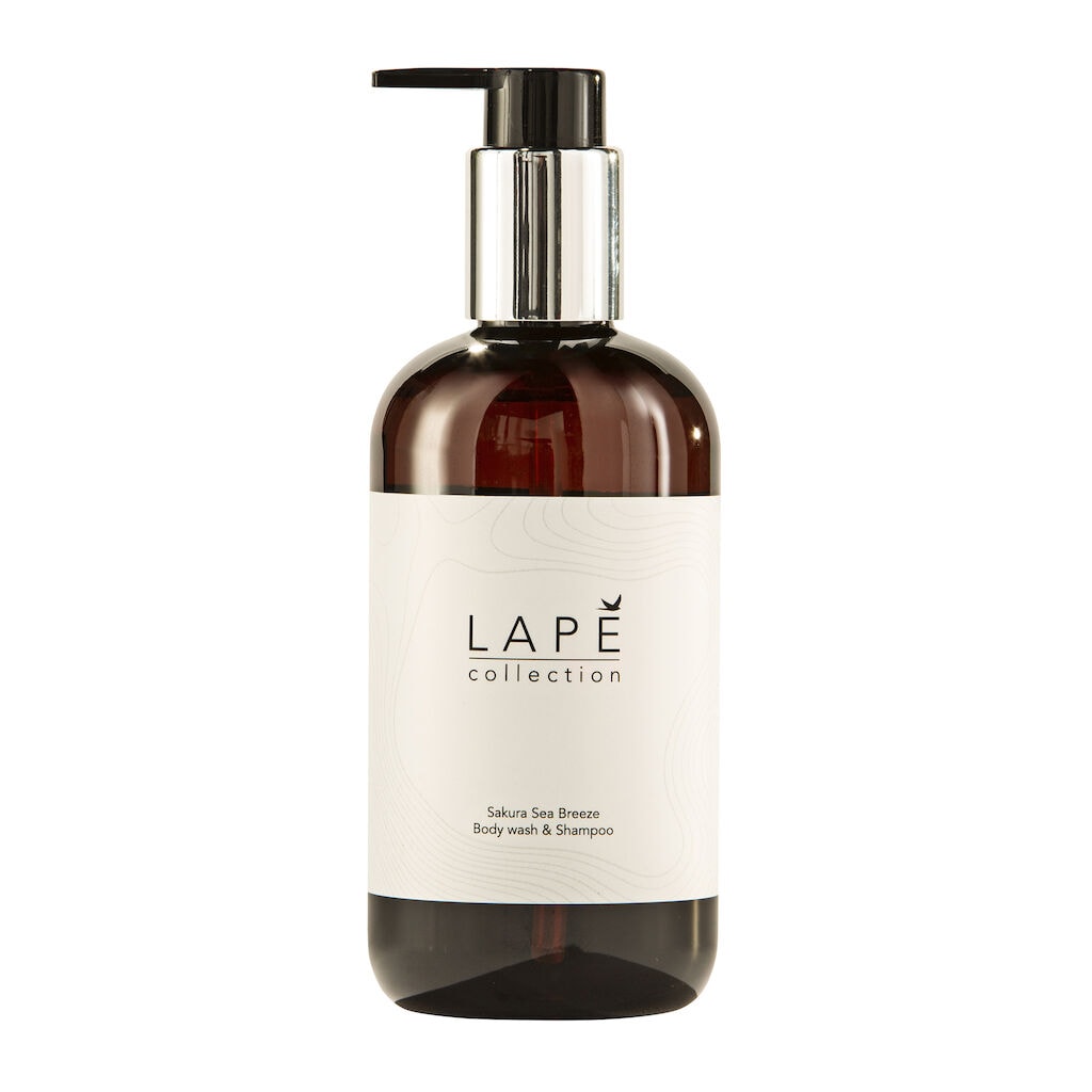 LAPĒ Collection Sakura Sea Breeze Shampoo & Body Wash 8x0.3L - Nordic Swan certified, fragranced, conditioning shampoo and body wash