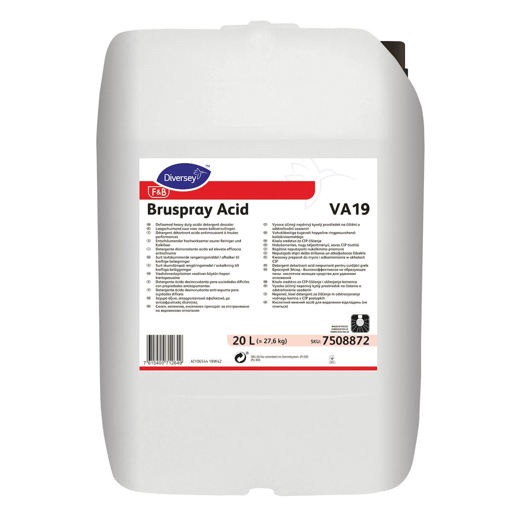 Bruspray Acid VA19 1x20L - Defoamed heavy duty acidic detergent descaler