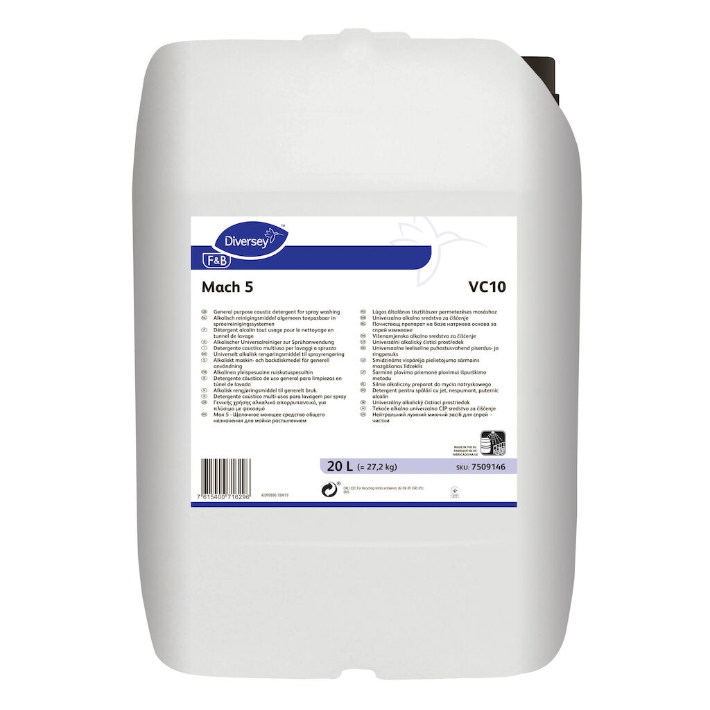 Mach 5 VC10 1x20L - General purpose caustic detergent for spraywashing