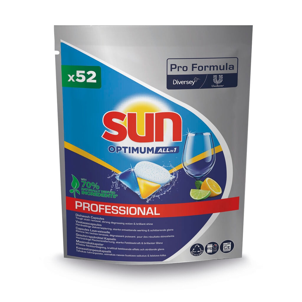 Sun Pro Formula Optimum All in 1 Capsules 4x52pc - Dishwasher Capsules All in 1, with rinse aid and salt, suitable for both household and professional 1-5 min cycle dishwashers.