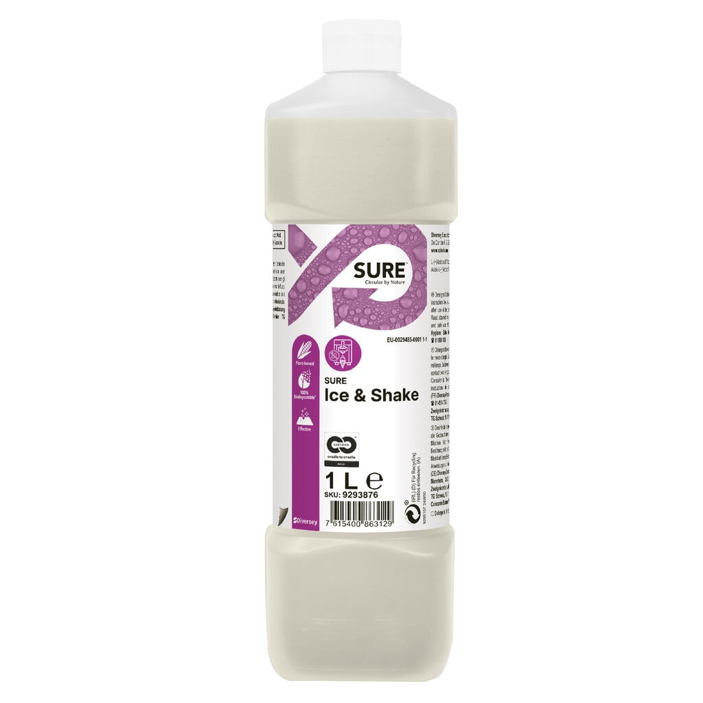 SURE Ice & Shake 6x1L - Concentrated cleaner disinfectant for shake machines and other beverage equipment. BPR approved.